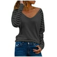 thumbnail image 1 of Fall !gakvbuo Plus Size Tops for Women Sexy Fall Pullover Casual V Neck Tops Long Sleeve Shirts Striped Sheer Mesh Patchwork Blouses Tops, 1 of 4