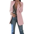thumbnail image 1 of BVnarty Women's Business Overcoat Solid Color Notched Lapel Long Sleeve Office Cardigans Suit Jacket Coat for Mujer Pink M, 1 of 5