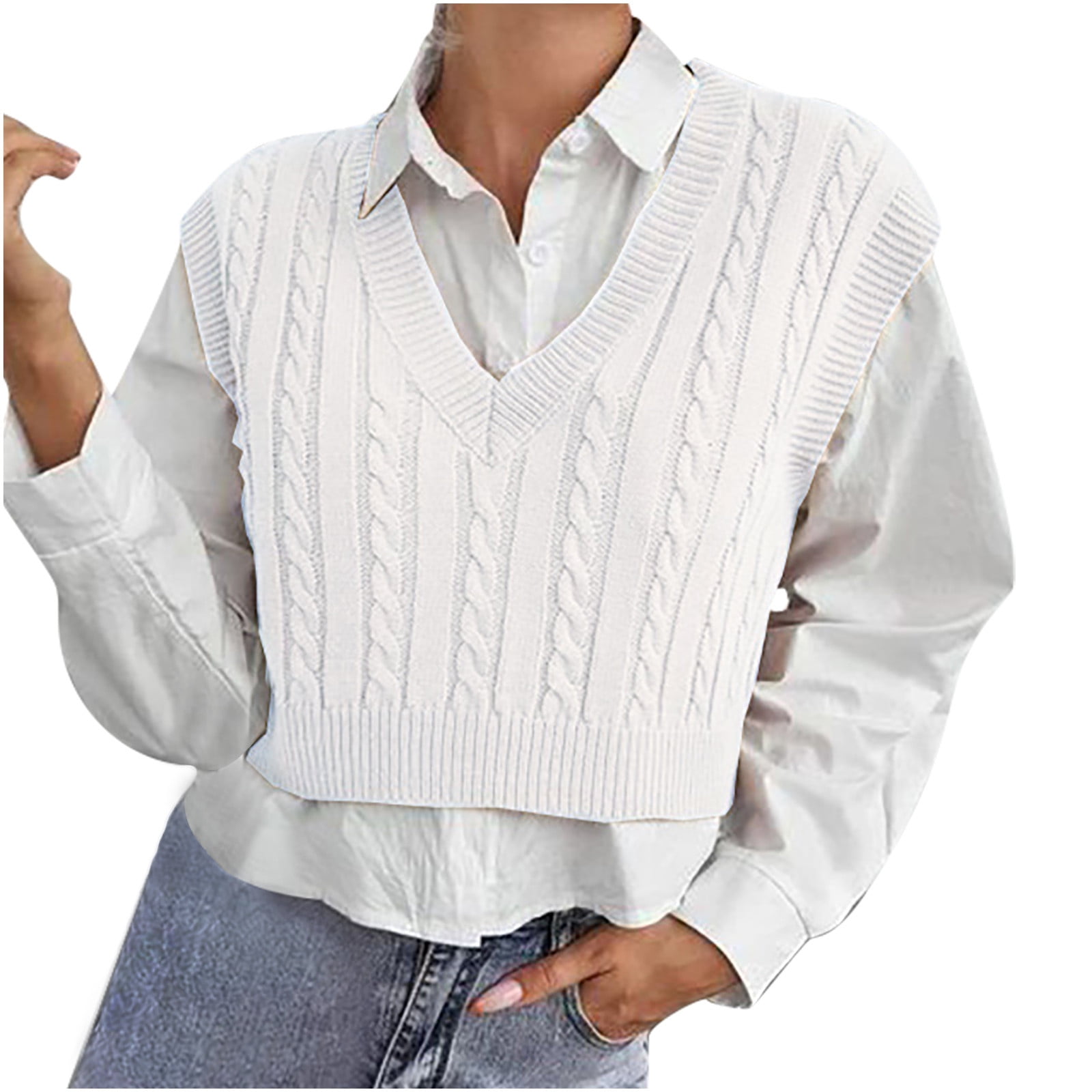 white shirt and knitted vest