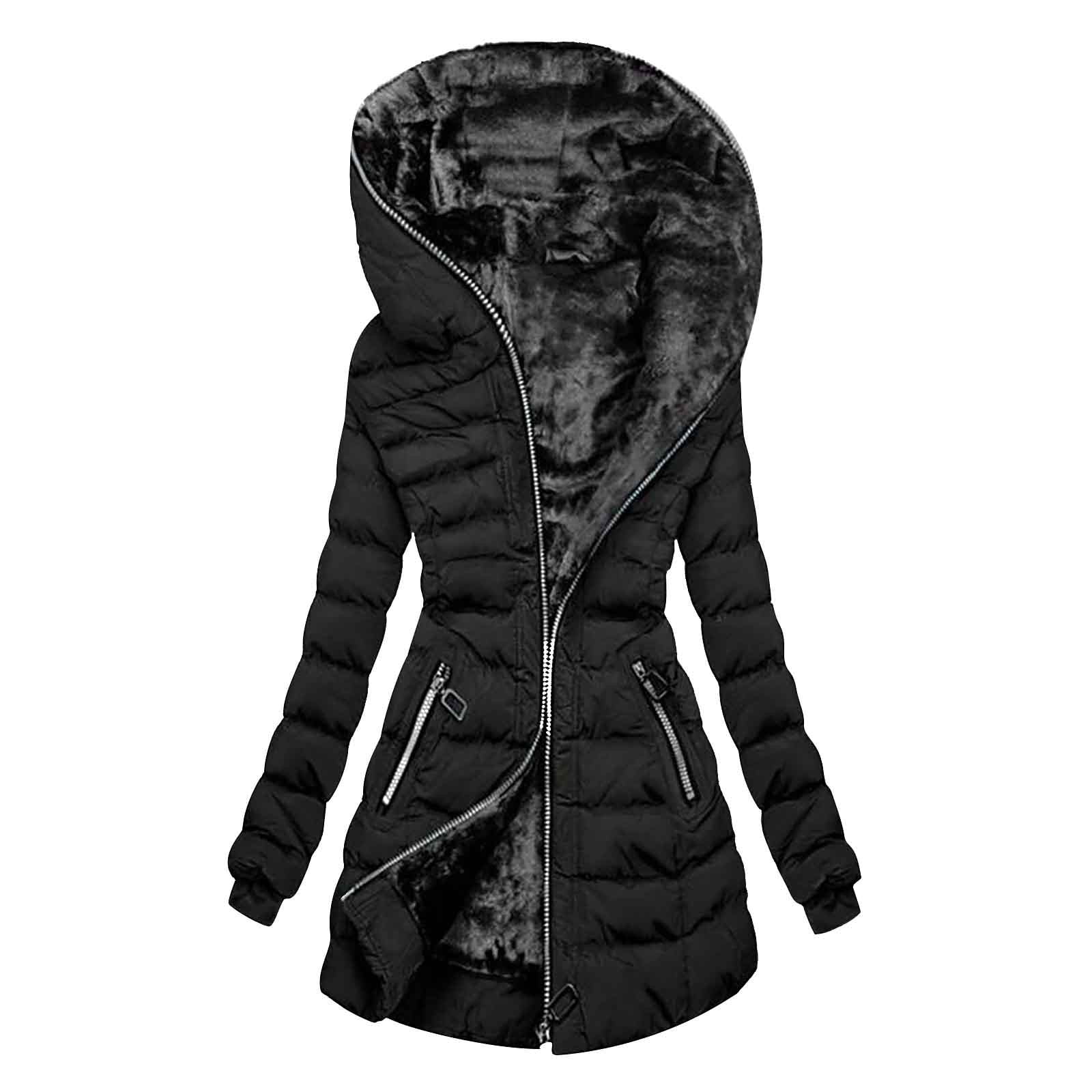 Fall Savings Clearance Deals ! BVnarty Women's Top Down Lammy Jacket  Lightweight Plus Size Solid Color Hooded Neck Long Sleeve Shacket Jacket  Casual Winter Fashion Top for Mujer Black M 