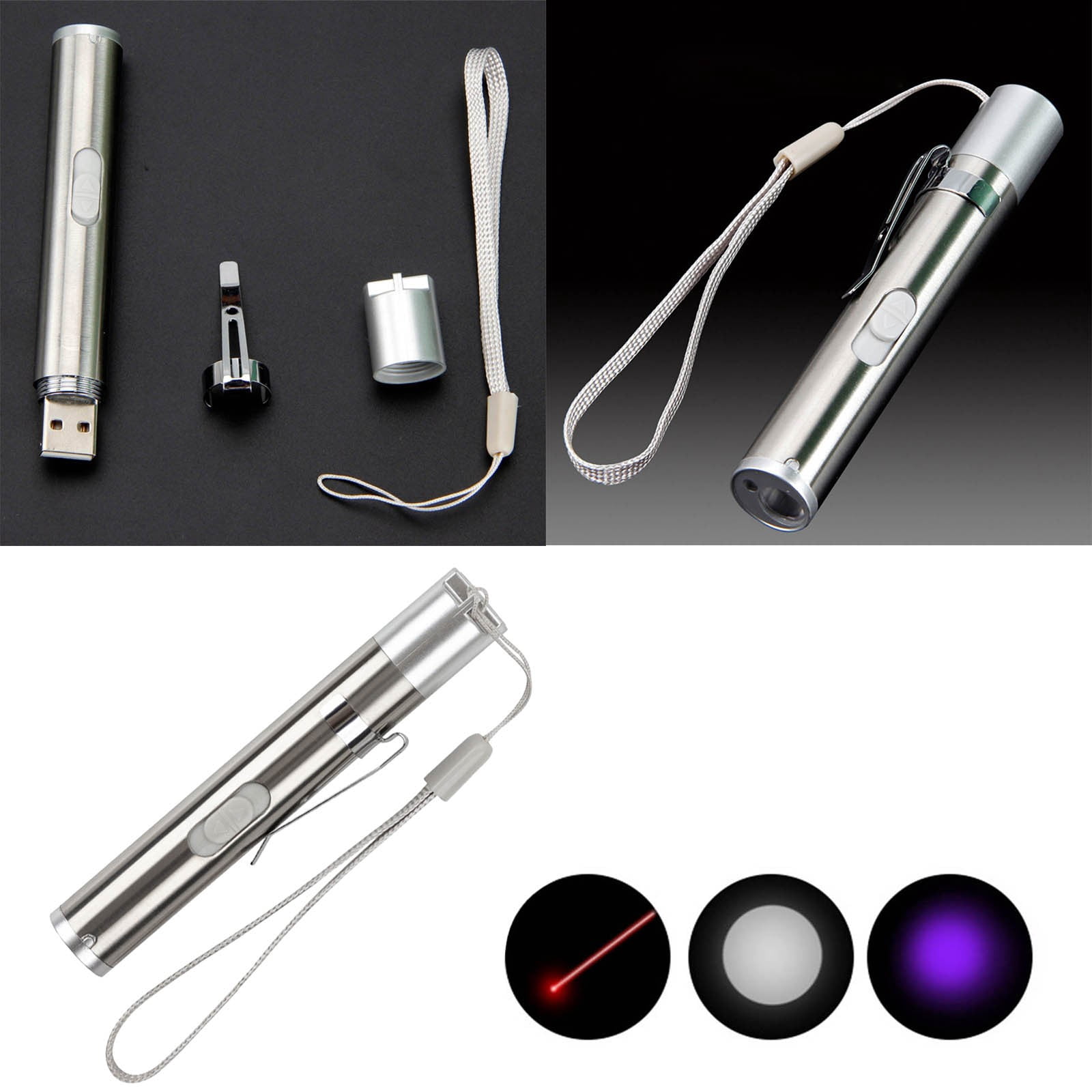 Fall Savings Clearance Under $10 Usb Charged Stainless Steel Flashlight Infrared Teases Cat Multi Function Violet Light Detection Mini Lamp Pen