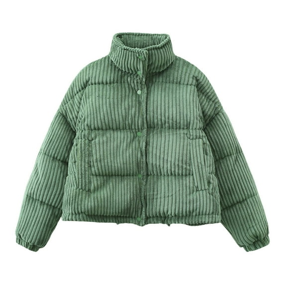 Fall Savings Clearance!Viikei Winter Outerwear for Women,Fashion Women Solid Stand-up Collar Cardigan Down Jacket Outerwear Padded Coat Green S