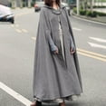 thumbnail image 1 of Fall Savings Clearance! Women Autumn Fashion Solid Hooded Button Cloak Split Fork Woolen Coat, 1 of 6