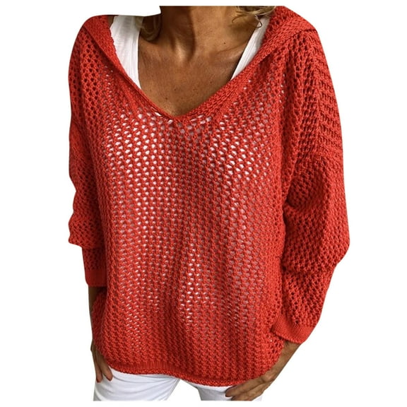 Womenโs V-Neck Long Sleeve Sweaters, 2025 Spring Crochet Knit Sweaters for Women, Loose Fit Lightweight Blouse