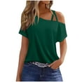 thumbnail image 1 of gakvbuo Fall Cold Shoulder Shirts Womens Summer Tops Short Sleeve One Sided Button Ruched Blouse T-Shirt Casual One Shoulder Tops Vacation Off The Shoulder Tunic Tee Top, 1 of 6