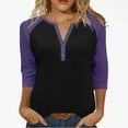 thumbnail image 1 of gakvbuo 3/4 Sleeve Tops Henley Shirts for Women's Tops Dressy Casual Color Block Pullover Tunic Top Blouses Button Up V-Neck Button-Down Shirts Trendy Business Work Blouses Outfit Basic Tees, 1 of 9
