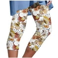thumbnail image 1 of ibuvkizy Capri Leggings for Womens Athletic Cropped Pants Floral Printing Casual Elastic Waist Beach Pants Yellow,XL, 1 of 5