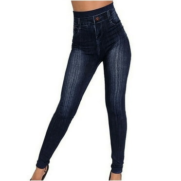 Fall Savings Clearance!ibuvkizy Leggings for Women High Waisted Pants,Women's Imitation Denim Printed Leggings Capris High Waisted Elastic Pencil Pants Black,L