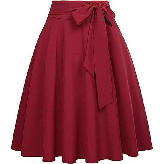 Fall Savings Deals! Umfun Midi Skirts for Women Solid Elastic High Waist Lightweight Flared Maxi Skirt Pleated A Line Tie Up Tennis Red M
