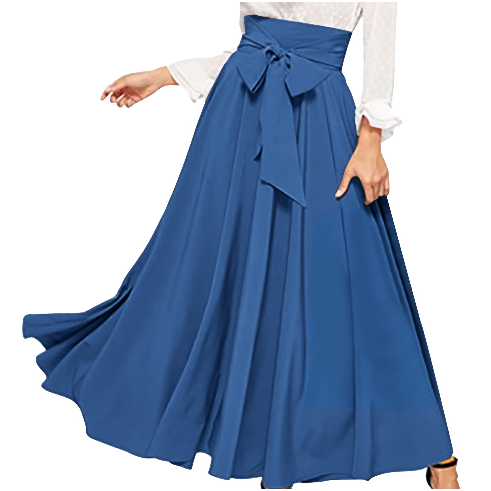Solid, high waisted, A-line, midi skirt