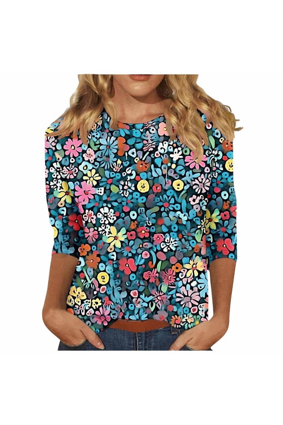 Fall Blouses for Women 2025 Work Womens Shirts Ribbed 3/4 Length Sleeve Womens Tops Loose Fit Women's Blouses My Orders Trending Gifts