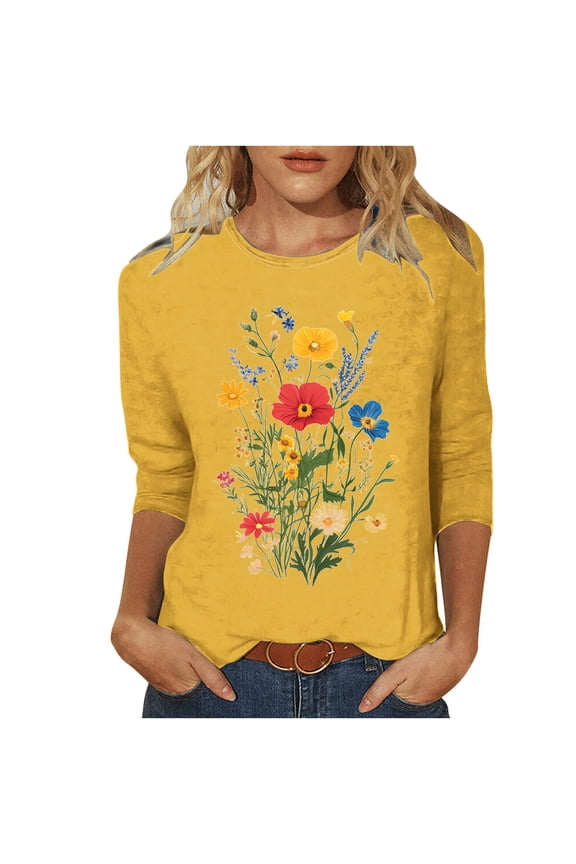 Fall Shirts for Plus Size Women 2025 Women's Fall T Shirts Women's Tops 3/4 Sleeve Print Women's Blouses My Order Trending Gifts