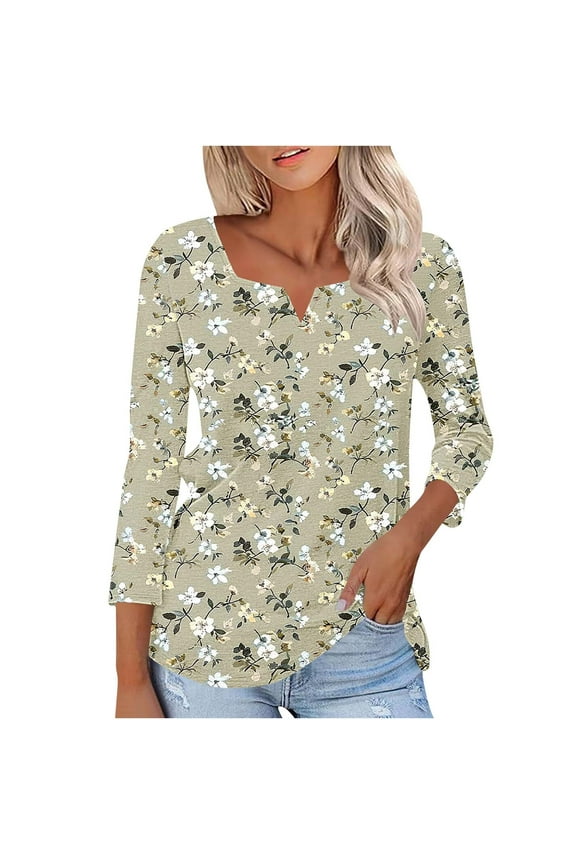 Spring Shirts for Plus Size Women 2026 Women's Tops Casual Elbow 3/4 Sleeve Tshirt for Women Blouses Gifts