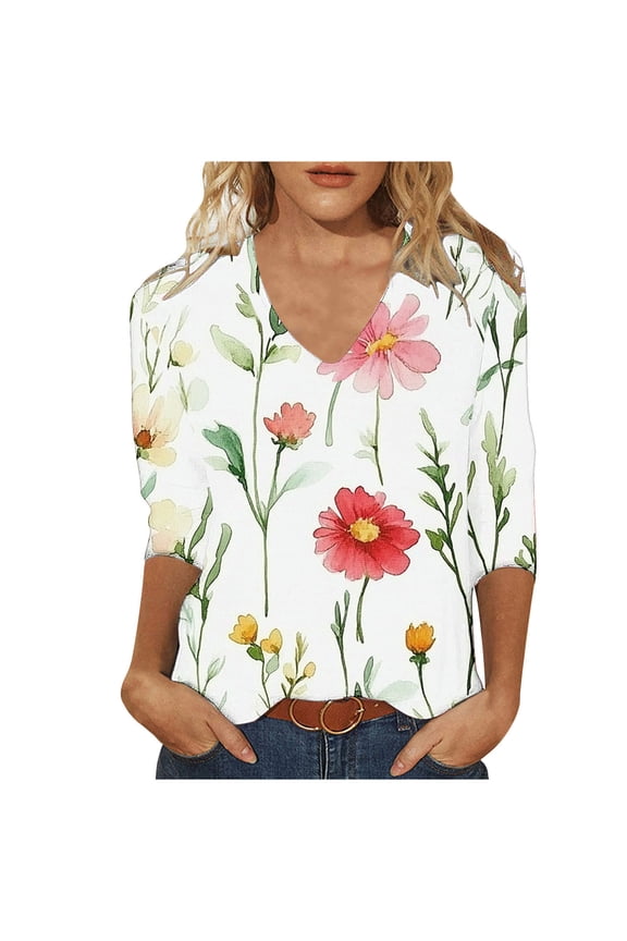 Fall Shirts for Plus Size Women 2025 Womens Shirts Casual Graphic 3/4 Sleeve Shirts Womens Blouses Reorder Items Trending Gifts