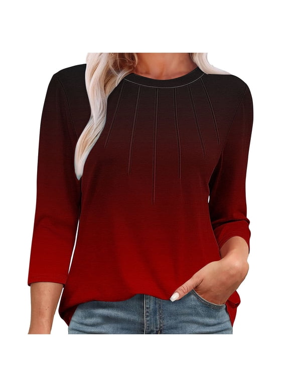 Fall Shirts for Plus Size Women Tops Fall Casual Tops 3/4 Sleeve Blouses