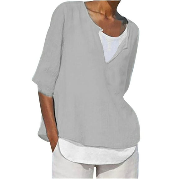 Fall Shirts for Women V Neck Womens Shirts Womens Fall 3/4 Sleeve Tops 2025 Womens Blouses Casual New Arrivals Trending Gifts