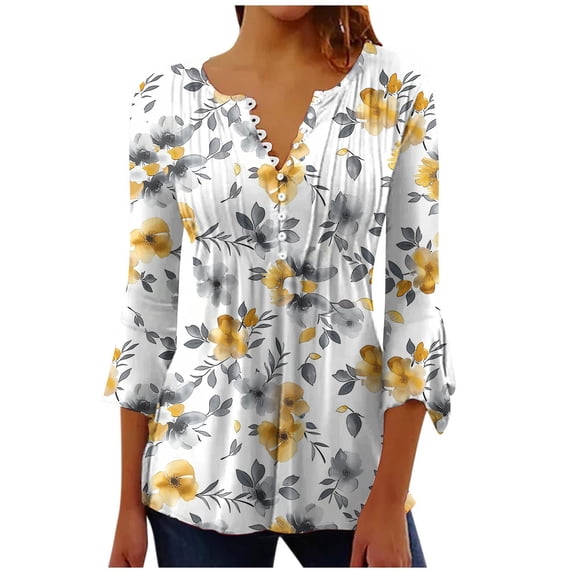 Fall T Shirts for Women Shirts Tunic 3 Quarter Length Sleeve Tunic Tops for Women Blouses My Reorder List Trending Gifts
