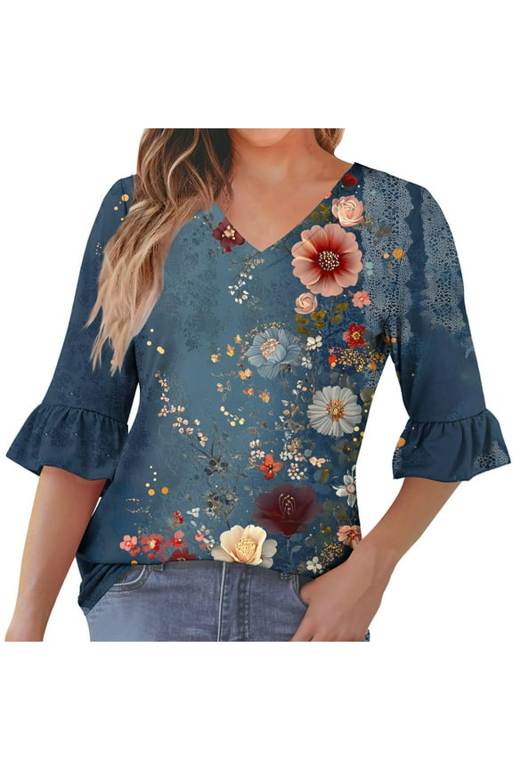 Fall Top Womens Shirts Fall 3/4 Sleeve White Tshirt Women Womens Blouses Fall Items Ordered by Me Trending Gifts