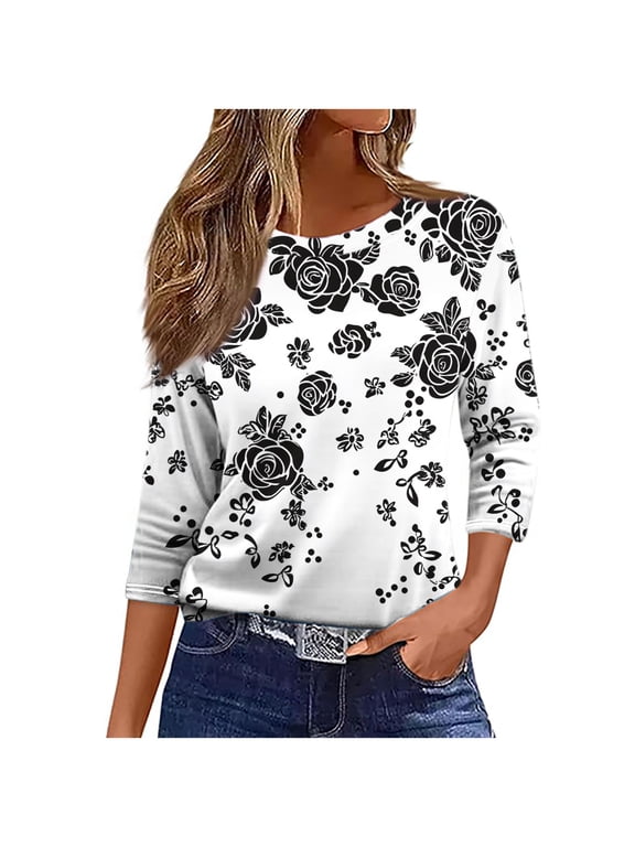 Spring Tops for Women Shirts Trendy 3/4 Sleeve Shirts for Women Blouses for Work Trending Gifts