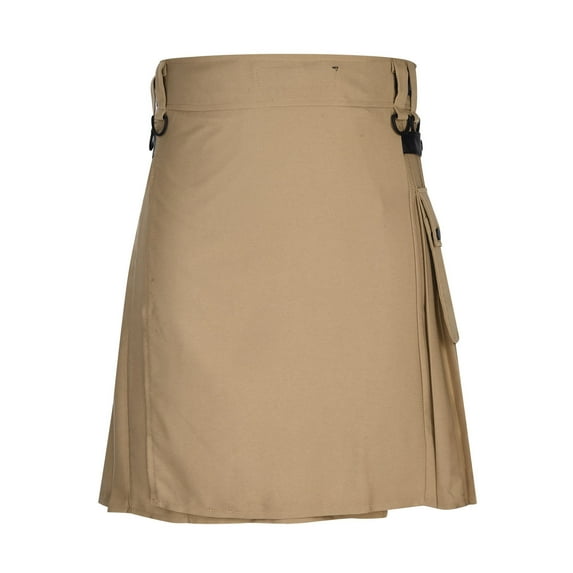 HOOMEUMY Men's Scottish Festival Utility Kilt Pleated Skirt with Cargo Pockets Belt Loops Kilt Scotland Gothic for Men Khaki 4