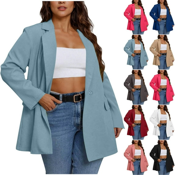 Horkkom Blazers for Women Business Casual Long Sleeve Open Front Jackets Solid Button Work Office Outfits S
