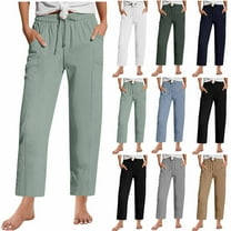 Horkkom Casual Pants for Women Solid Color Elastic Waist Drawstring Lounge Pants Comfy Loose Pants with Pockets L
