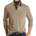 thumbnail image 1 of Fall Savings! Horkkom Long Sleeve Shirts for Men Button Lapel Neck Layer Solid Color Pullover T Shirt Fall Casual Comfy All Purpose Tee Shirts with Pocket, 1 of 5