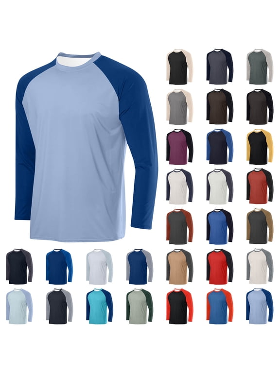 Mens T-Shirts Long Sleeve Crew Neck Color Block Tee Shirts Fall Casual Lightweight Comfy T Shirt L