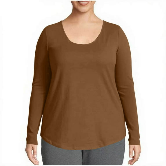 Horkkom Plus Size Tops for Women Casual V Neck Long Sleeve Shirts Fall Solid Color Blouse M