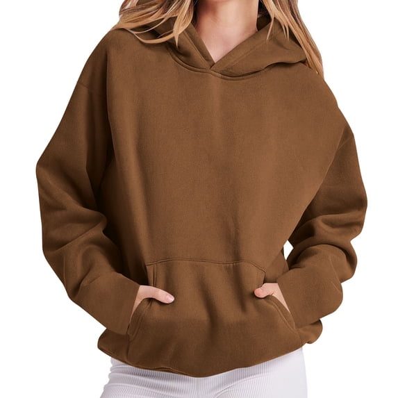 Horkkom Womens Hoodie Solid Color Long Sleeve Pullover Sweatshirts Fall Fleece Hoodies with Pocket L