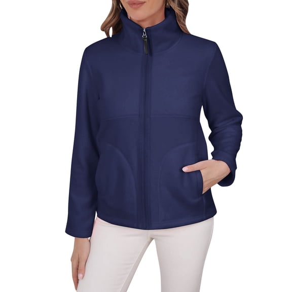 Ladies Long Sleeve Fleece Jacket Full Zip Jacket No Hood Lightweight Solid Color Outerwear with Pockets My Order My Items