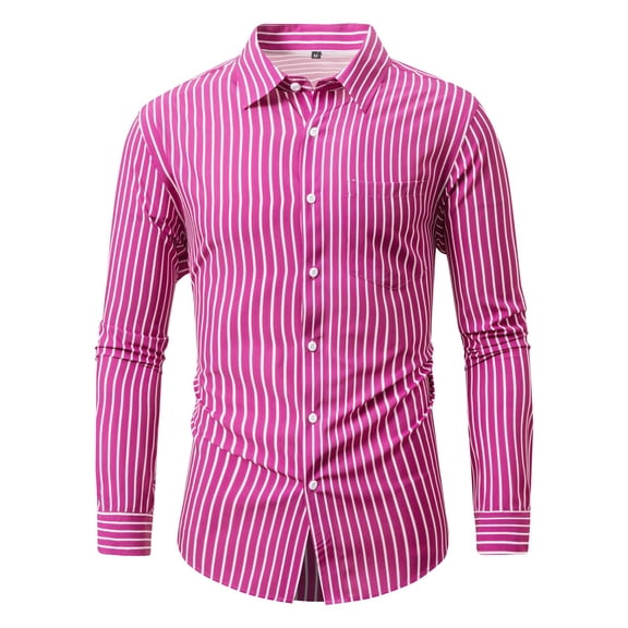 Long Sleeve Shirts for Men, Titcea Striped Print Buttons Lapel Neck Shirt with Pocket, Elasticity Breathable Casual Shirts for Office/Wedding/Business(S-3XL)