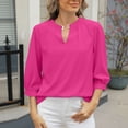thumbnail image 1 of Fall Long Sleeve T-Shirts for Women Casual Women's Fashion Casual Solid Color Keyhole V-Neck3/4 Sleeve T-Shirt Loose Chiffon Shirt Top, S-2XL, 1 of 8