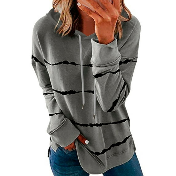 LoyisVidion Striped Hooded Pullover Sweatshirt - Women's Fashion Casual Stripe Print Hooded Long Sleeve Loose T Shirt Tops Hooded Pullover Sweatshirt Pocket