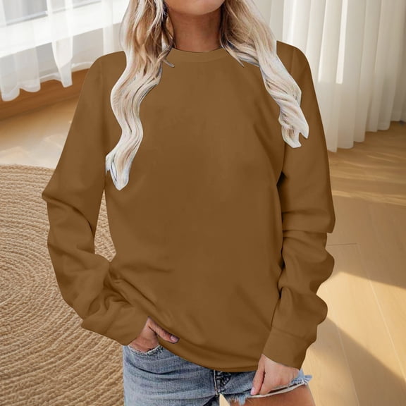 POROPL Sweatshirt Under $5 Plus Size Long Sleeve Crew Neck Hoodie Sweatshirt Pullover Tops Brown L