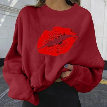 Fall Savings POROPL Womens Sweatshirt Plus Size Long Sleeve Crew Neck Sweatshirt Printed Pullover Tops Red L