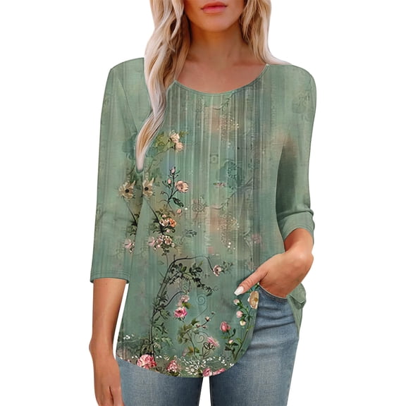 Plus Size Spring Blouse for Women Tops Spring Women's 3/4 Sleeve T Shirts Blouses Get it Fast Gifts