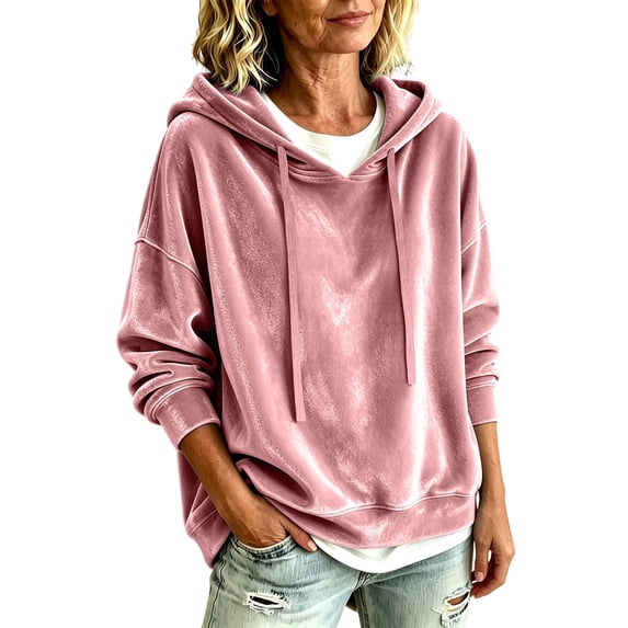 Women's Velvet Hoodie,Long Sleeve Drawstring Pullover Sweatshirt,Loose Fit Casual Fall and Winter Top