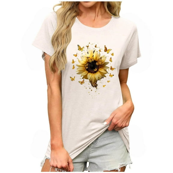 Fall Pohista Women Tops Dressy T Shirts for Women Graphic Loose Women Blouses for Seniors Womens Short Sleeve Tops for Work my orders Fashion Gifts