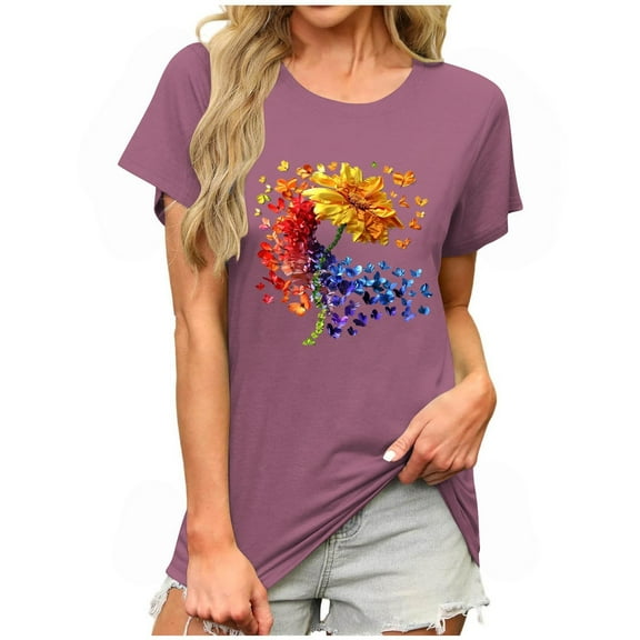 Pohista Womens Summer Tops V Neck Womens Graphic T Shirts V Neck Women's Blouses Dressy Blouses for Women Dressy Casual Short Sleeves Fashion Gifts