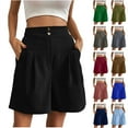 thumbnail image 1 of QATAINLAV Bermuda Shorts for Women Business Casual High Waisted Dress Shorts Knee Length Loose Wide Leg Linen Shorts with Pockets Gray XL, 1 of 8