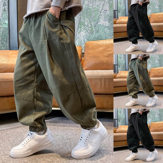 SROBPTY Kids Toddler Cargo Pants Boys Casual Solid Full Length Sports Long Pants