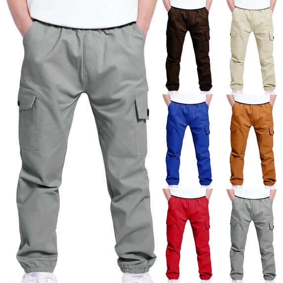 SROBPTY Kids Fall Pants, Toddler Cargo Pants, Childrens Boys Solid Elastic Waist School Joggers Sports Cargo Pants Blue,8-9 Years