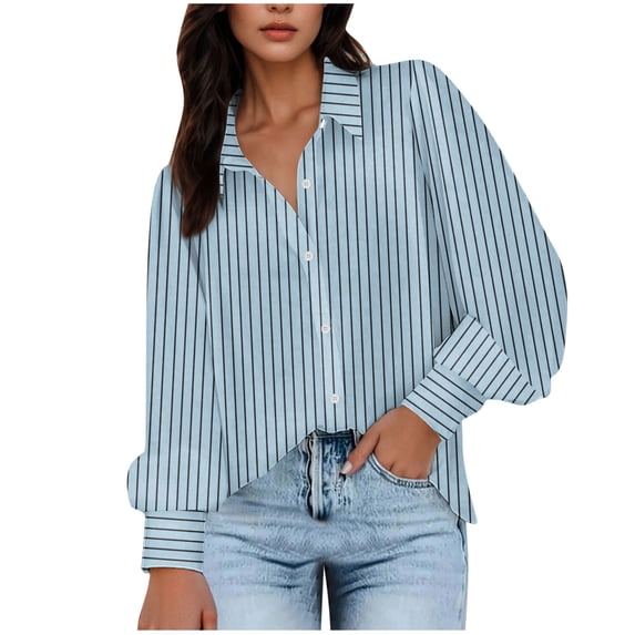 Long Sleeve Shirts Women's Shirt Womens Lapel Neck Blouse Lantern Long Sleeves Solid Color Button T-Shirt Tops My Order My Items