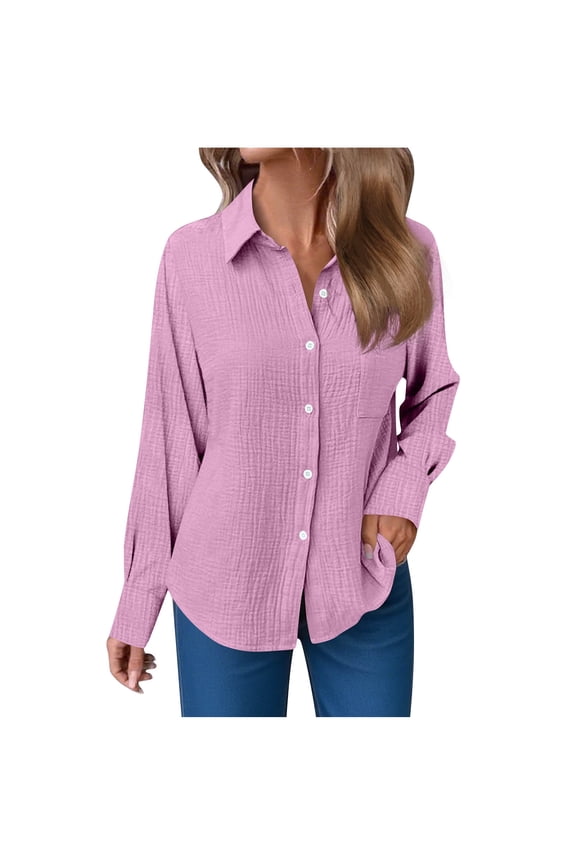 Long Sleeve Tops Workout Womens Tops Fall Casual Woman Solid Color Button Pocket Long Sleeve Turndown Collar Blouse Tops My Order My Items