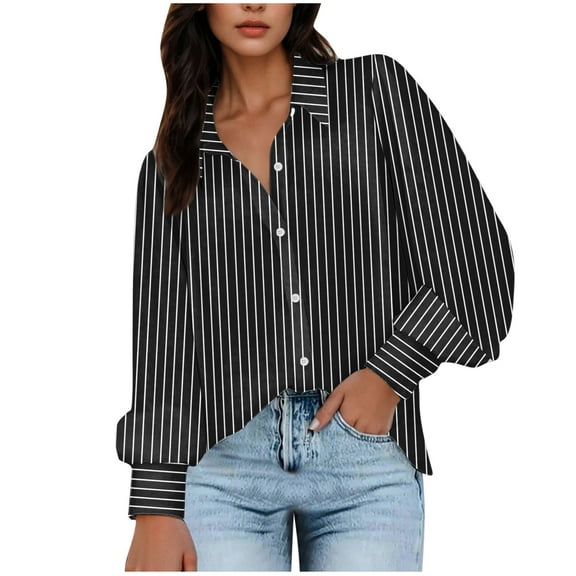 Long Sleeve Tops Women's Tops Lapel Neck Blouse Lantern Long Sleeves Solid Color Button T-Shirt Tops My Order My Items