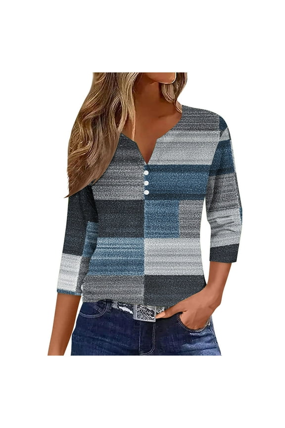 Shirts for Women Round Neck Womens Tops Trendy Womens T Shirts 3/4 Sleeve Loose Fit Women's Blouses My Items Ordered Trending Gifts