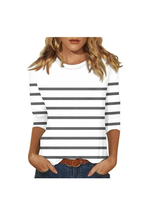 Shirts for Women Round Neck Tops Trendy Fall Fashion 2025 3/4 Sleeve Tops Blouses Items Ordered by Me Trending Gifts