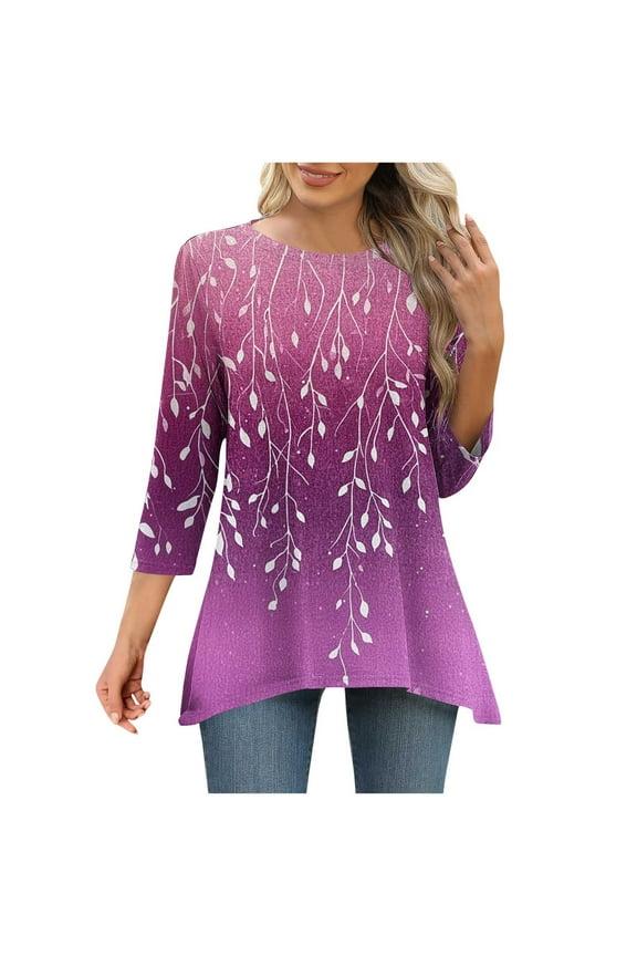 Shirts for Women Round Neck Womens Tops Women 3/4 Sleeve Tops Blouses Fall My Reorder List Gifts