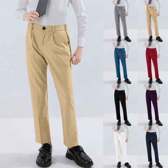 Swuxness Boys Casual Suit Pants, Fall Long Pants for Kids, Boys Solid Color Flat Front Straight Leg Dress Mid Rise Formal Pants for Kids Black, 3-4 Years